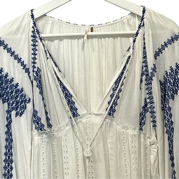 Free People Wild Horses Boho Ethereal Embroidered Mini Dress White Blue XS - Picture 11 of 15